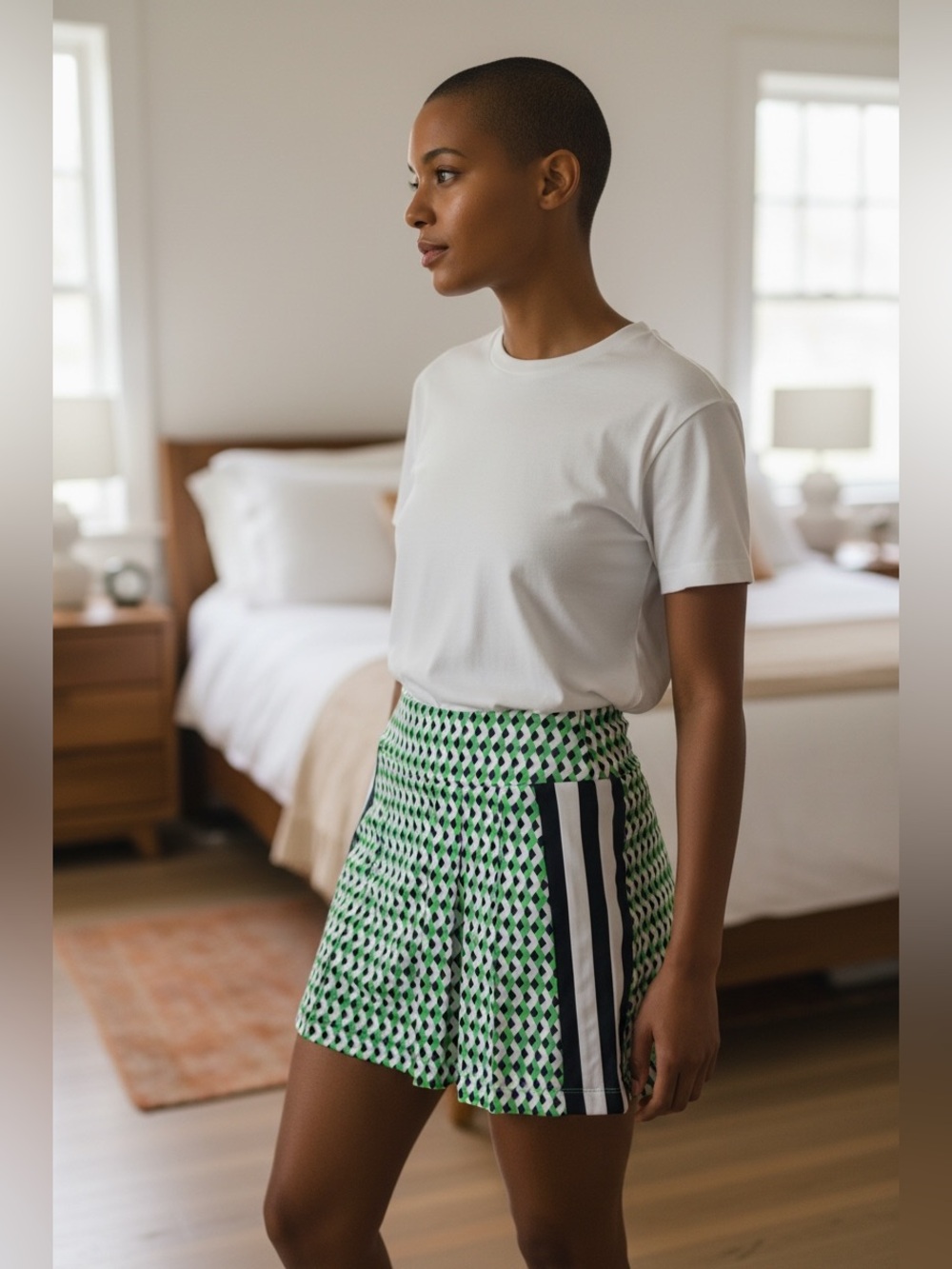 Kinona NWT Party Pleat Green Patterned Golf Skort with Navy-White Side Stripe XS